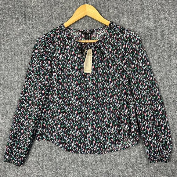 NWT BANANA REPUBLIC Spit Neck With Tie Long Sleeved Blouse SZ XXS petite - Picture 1 of 8